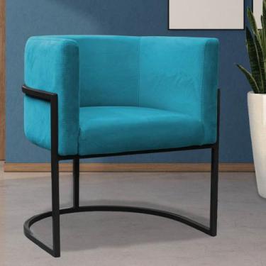 Imagem de Poltrona Reforçada Decorativa Sala Carla Base Ferro Preta Suede - DECO