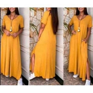 Imagem de Vestido longo fenda lateral - Reginaconfeccao, Mostarda, G