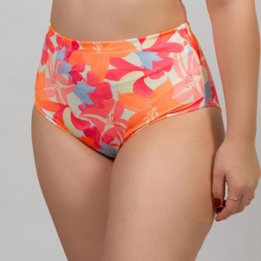 Imagem de Biquini Plus Size Calcinha Hot Pant Estampada Cintura Alta Proteção UV
