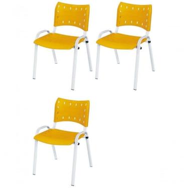 Imagem de Cadeira Iso Base Branco Escola, Escritório Amarelo Kit 3 Un
