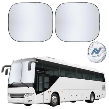 Imagem de Para-brisas RV de 2 peças | Persiana de para-brisa frontal de poliéster reflexivo 240T | RVs frontais dobráveis, ônibus grande, para-sol de janela lateral grande | XX-Grande (105,4 cm x 127 cm)