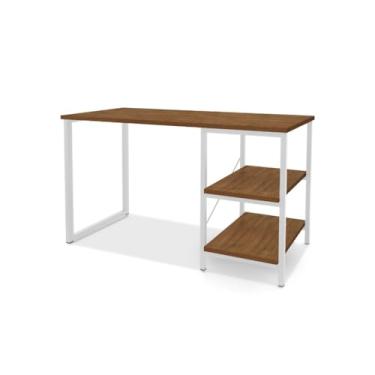 Imagem de Mesa escritório industrial MDF 120cm 2 prateleiras(Imbuia/Branco)