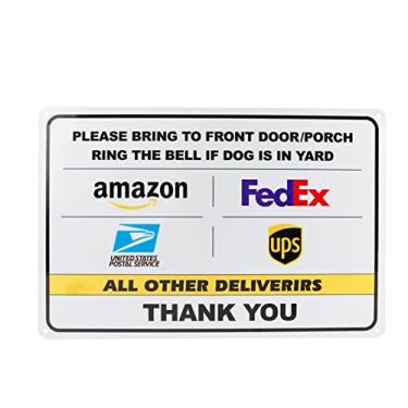 Imagem de Thten Instruções de entrega do pacote Placa de entrega Amazon UPS FedEx, placa de caixa de entrega, 30,5 x 20,3 cm, alumínio de grau industrial, fácil montagem, resistente à ferrugem/desbotamento, interior/exterior (sinal de embalagem da porta da frente)