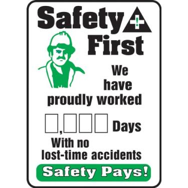Imagem de Accuform Placa de pontuação de segurança apagável a seco NMC Write-A-Day, "Safety First - We Have Proud Worked # Days With No Lost -Time Accidents", suporte de parede de plástico de 50,8 cm x 35,5 cm,
