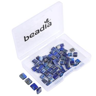 Imagem de Beadia Contas de pedra jaspe imperial azul real Tila 5 x 5 mm contas espaçadoras quadradas de 2 furos para pulseira faça você mesmo brincos 38 cm/fio