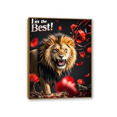 Imagem de Arte de parede de escritório inspiradora leão rugindo com rosas impressão em tela pôsteres inspiradores de animais citações motivacionais imagens para decoração de parede de quarto masculino 50 x 40