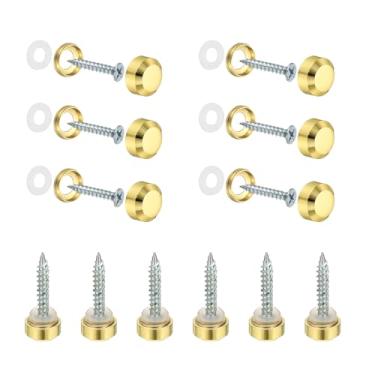 Imagem de YELARXI Parafusos de espelho tampas decorativas de latão prendedores de pregos, acabamento polido de 12 mm chanfrado adequado para ferragens de publicidade de sinal de espelho (12 peças, ouro)