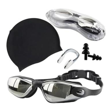 Imagem de Conjunto de óculos de natação para adultos, touca de natação à prova d'água, antiembaçante, óculos de natação de silicone