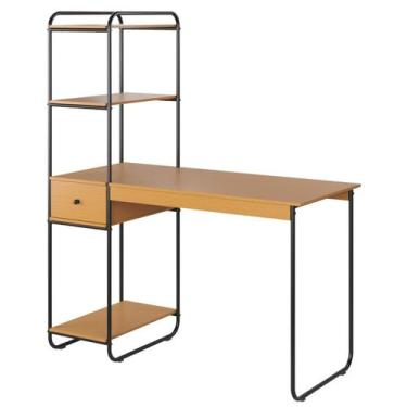 Imagem de Escrivaninha Estilo Industrial Home Office Com Prateleira Porta Objeto