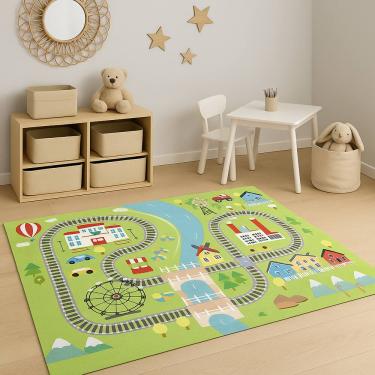 Imagem de Tapete Infantil Emborrachado Antiderrapante 100x140cm - Fazenda