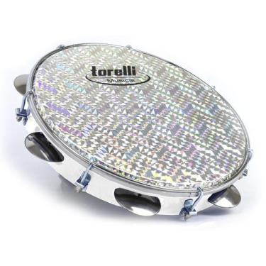 Imagem de Pandeiro Injetado 12" Pele Holográfica Torelli TP 308 Branco