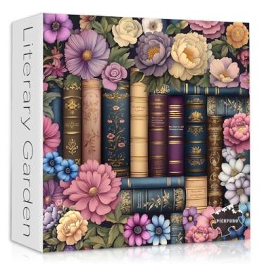 Imagem de Vintage Book Puzzle for Adults 1000 Pieces,Book Flower Puzzle Bookshelf Library,PICKFORU Wildflower Pages Jigsaw Puzzles 1000 Pieces, Retro Literary Garden Floral Aesthetic Art
