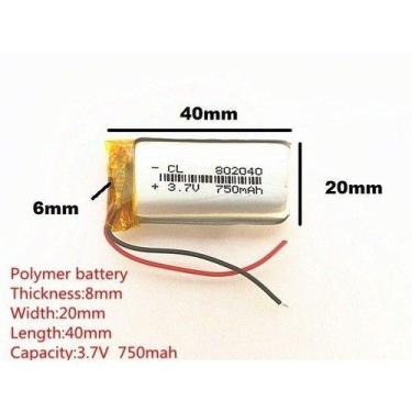 Imagem de Bateria 802040 3.7v  750 Mah   8mm X 20mm X 40mm  Com 2 Fios - bgb