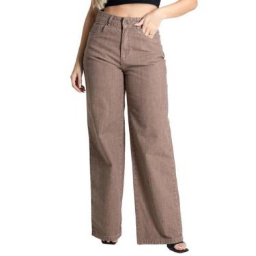 Imagem de Calça Sarja Sawary Wide Leg - 280505 Marrom, Marrom, 40