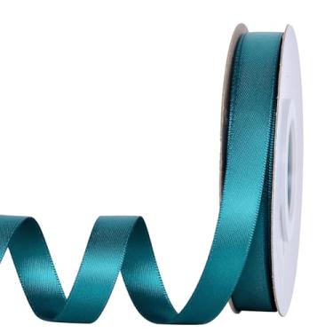 Imagem de YAMA Fita de cetim de dupla face azul-petróleo, 1/2 polegada 25 jardas, fita de cetim azul-petróleo para embrulho de presente, laços de cabelo, decoração de festa de casamento