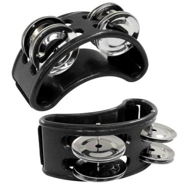 Imagem de PHITUODA 2 peças de pedal de pandeiro de percussão para pés musicais de pandeiro, sinos de aço, instrumento de percussão ajustável, sinos de aço para tocar bateria e guitarra/adultos, preto