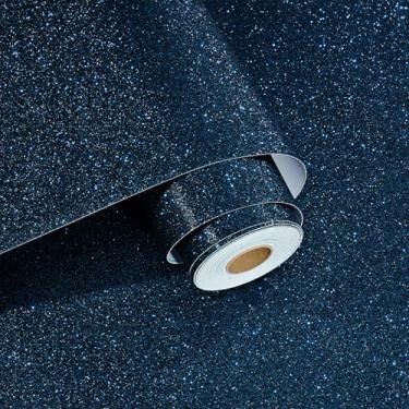 Imagem de Papel de parede brilhante azul escuro descasque e cole papel de parede brilhante para paredes quarto papel de contato autoadesivo brilhante para gaveta caixa de joias papel de contato removível DIY