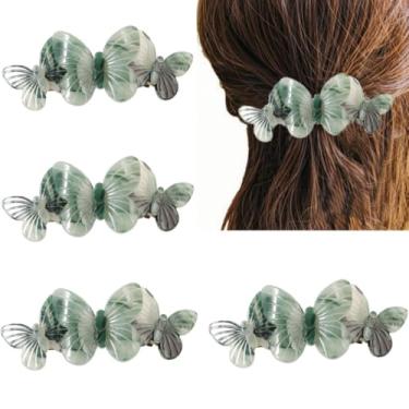 Imagem de YOEMAYUNER Grampos de cabelo grandes vintage verde grampos de cabelo retângulo forte prendedor de mandíbula, clipe de garra verde acessórios de cabelo para mulheres meninas cabelo grosso (4 peças F)