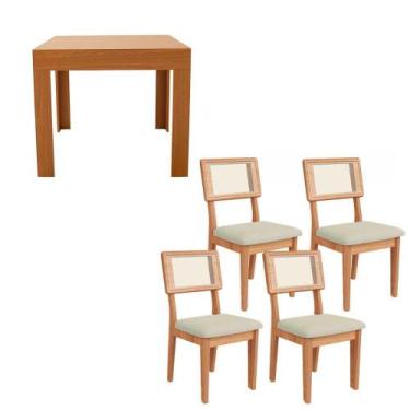 Imagem de Mesa Jantar Retangular Extensível e 4 Cadeiras Estofadas MDF - Dalla C