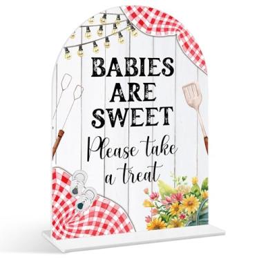 Imagem de Placa Babies Are Sweet Please Take a Treat - Placa de chá de bebê para churrasco, 1 pacote de placa de acrílico com suporte, decoração de mesa de festa reveladora de gênero, suprimentos de chá de bebê
