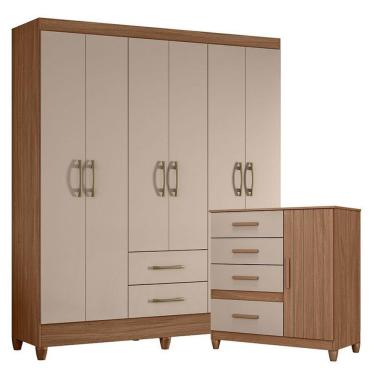 Imagem de Guarda Roupa Casal Panamá E Cômoda Venus Carvalho Fendi Com Pés - Moval