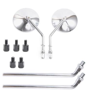 Imagem de Espelho de motocicleta redondo 10 cm haste longa curta 8 mm 10 mm Espelho lateral universal para Cafe Racer Bobber Chopper ATV UTV Scooter Motocicleta Retrovisor (Prata)