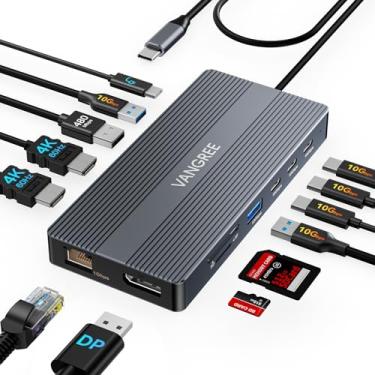Imagem de Estação de ancoragem USB C, monitor duplo, 14 em 1, adaptador multiportas com 2 HDMI 4K + DP + 100W PD + 6 portas USB A/C + Ethernet + áudio + SD/TF, dongle USBC para MacBook, Dell/HP/Lenovo/Surface