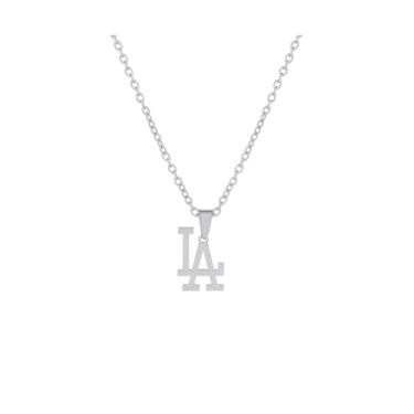 Imagem de Uplift Us Marketplace Colar Los Angeles com pingente de aço inoxidável, corrente de elos LA de prata, pingente L.A, acabamento altamente polido, ideia de presente, Medium, Aço inoxidável, Sem Pedra