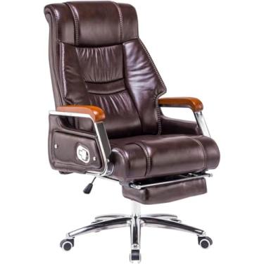 Imagem de Cadeira Executiva Grande E Alta Conforto Doméstico Cadeira De Escritório Para Pausa Para O Almoço, Cadeiras Gerenciais De Couro Genuíno Reclinável 155°, Carga 250kg/551., Reddish Brown, 114-120*50cm