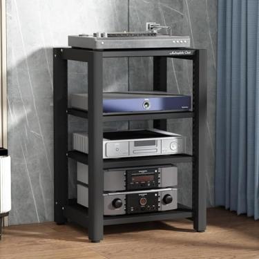 Imagem de Estéreo Std 4-tier Av Media Std Canto Prateleira Record Player Std Com Armazenamento De Vinil Rack De Áudio Móvel Torre Player Std Para Entretenimento Componentes Estér, Deep Black, 60x50x85cm