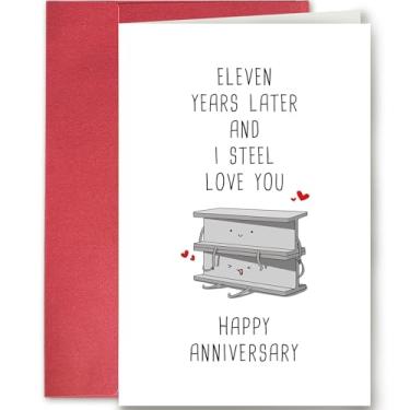 Imagem de SuperShunhu Cartão de aniversário engraçado de 11 anos, cartão de aniversário de 11 anos para ele, cartão de trocadilho de aniversário de aço para marido ou esposa, onze anos depois e eu te amo