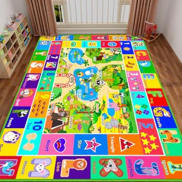Imagem de Mfmiudole Tapete infantil para sala de jogos, tapete educativo macio e antiderrapante com ABC, animais, números, tapete de brinquedo para crianças, pré-escolar, tapete para sala de aula, tapete de