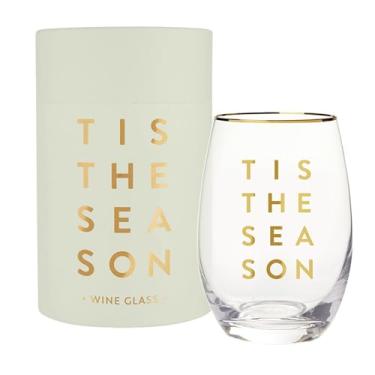 Imagem de Santa Barbara Design Studio Taça de vinho sem haste de férias com detalhes de folha dourada e caixa de presente, comporta 43 ml fluídos, esta é a estação
