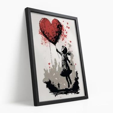Imagem de Quadro Decorativo Menina Balão Coração Arte Urbana Estilo Banksy Estampa Romântica Reflexiva Criativa Com Moldura