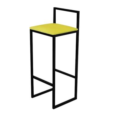 Imagem de Banqueta Alta Bar Balcão Bistrô Industrial Preta Estofado Amarelo