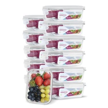 Imagem de Kit 12 Potes de Vidro 370ml com Tampa Hermética BPA Free – Ideal para Congelar, Armazenar Sobras e Manter Alimentos Frescos (Branco)
