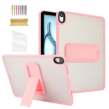 Imagem de Dteck Capa transparente para Apple iPad Pro de 13 polegadas (M4) versão 2024 com suporte dobrável, película protetora de tela e caneta, capa traseira transparente, fina, leve, à prova de choque, rosa