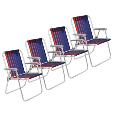 Imagem de Kit 4 Cadeira De Praia Camping Alumínio Samoa Azul Marinho Tramontina