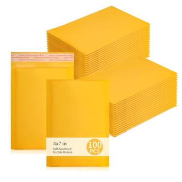 Imagem de MATUFF Pacote com 100 envelopes pequenos de bolha, dimensão externa de 12,7 x 20,3 cm, tamanho utilizável 10 x 17,8 cm de espessura, envelopes de bolha kraft acolchoados, impermeáveis, embalagens