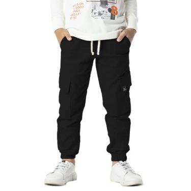 Imagem de Calça Infantil Menino Jogger Cargo Sarja Punho Elástico - VRASALON, 4,