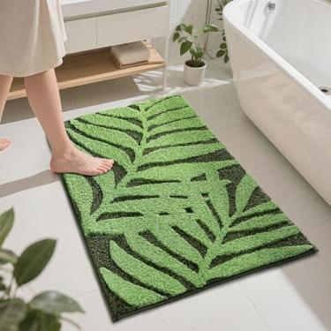 Imagem de UNIBATH Tapetes de banheiro verdes, corredor de banheiro, tapetes de banho de folhas, antiderrapante, lavável, tapete de banho de microfibra absorvente fofo, tapetes de área longa para lavatório