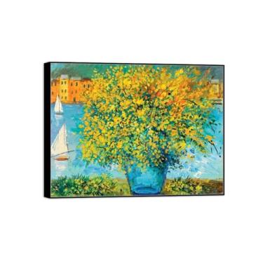 Imagem de BMZFYBS Quadro preto - arte de parede em tela de flores pinturas famosas - decoração de imagens - Mimosa - pôster e impressões para sala de estar 30 x 40 cm 12 x 16 pol