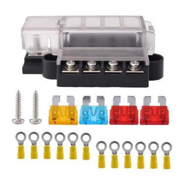 Imagem de UGPLM Caixa de fusíveis de 4 vias 32V de fusíveis de lâmina 1 em 4 saídas Proteção de substituição 100A Suporte de fusível à prova d'água para