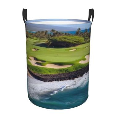 Imagem de Cesto de lavanderia para campo de golfe Hawaii Beach, dobrável, impermeável, cesto de armazenamento de roupas com alças, pano Oxford, organizador de brinquedos, cesta para banheiro, lavanderia, quarto