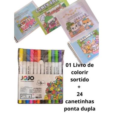 Imagem de 01 Livro de Colorir + Canetinhas ponta dupla Bobi guds 50 Folhas Cader