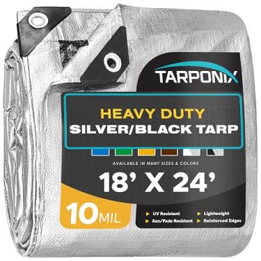 Imagem de Tarponix Lona resistente de dupla face de 4,7 m x 61 cm – Capa prateada e preta resistente a rasgos de 10 mil com bordas reforçadas e ilhós antiferrugem