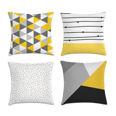 Imagem de Kit 4 Capas De Almofadas Line Amarelo E Cinza 45X45
