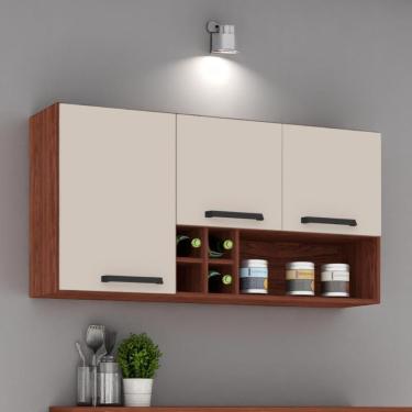Imagem de Armário Susp. 3 Portas 4 Gaveteiros 1,20 Lapis Nogueira Off White