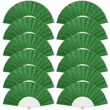 Imagem de SiissaPeksid Pacote com 12 ventiladores de mão, ventilador dobrável de glitter com nervuras transparentes brilhantes – Ideal para casamento, igreja, festival, dança, festa de chá, clube e acessórios