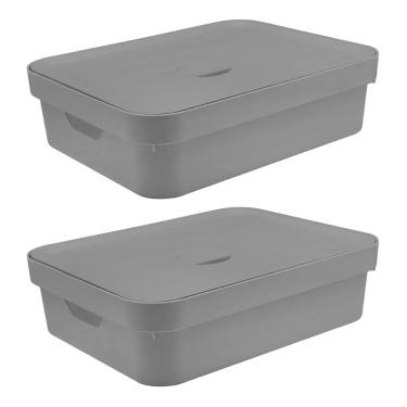 Imagem de Caixa Organizadora Ou Plastico 16L Cube Preta 02 Unidades